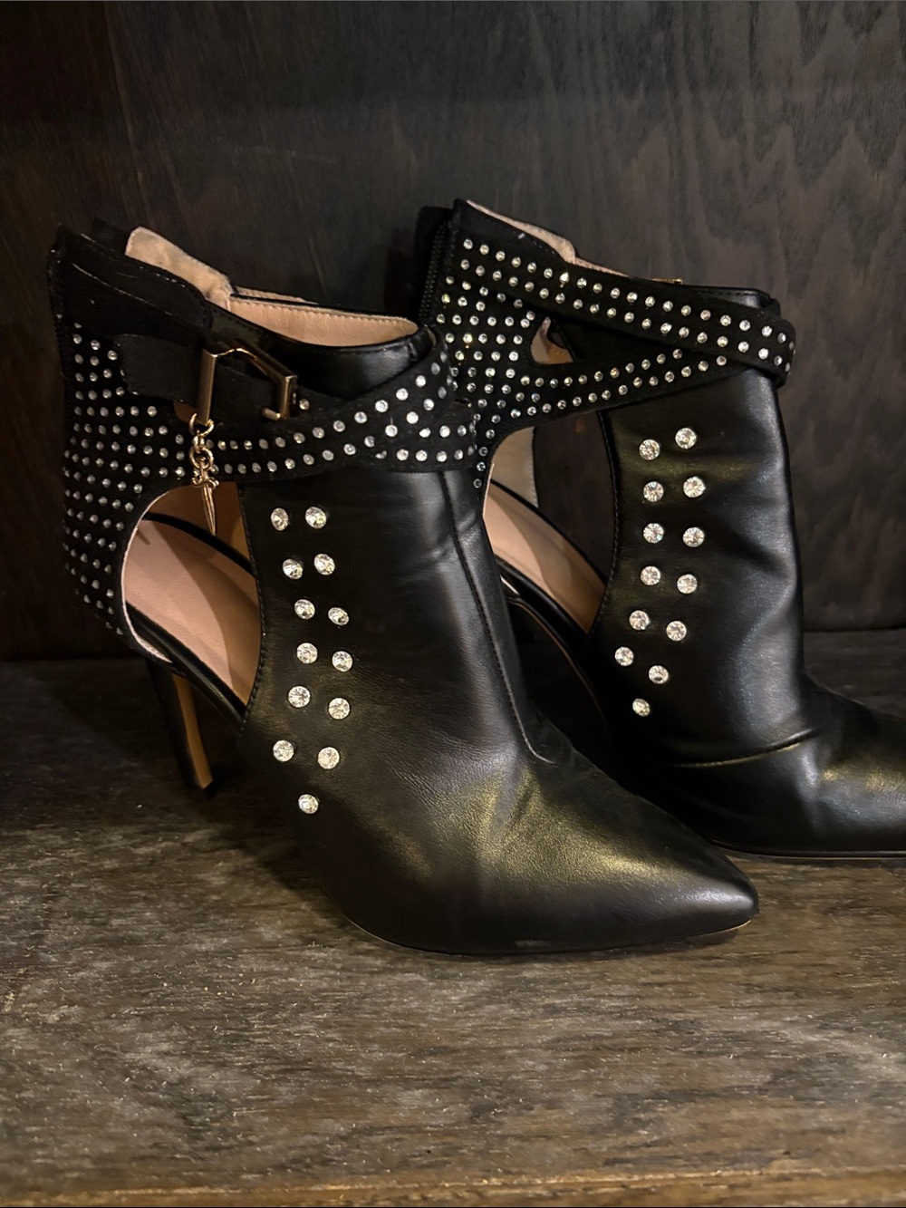 Black Studded Pointed-Toe Ankle Boots